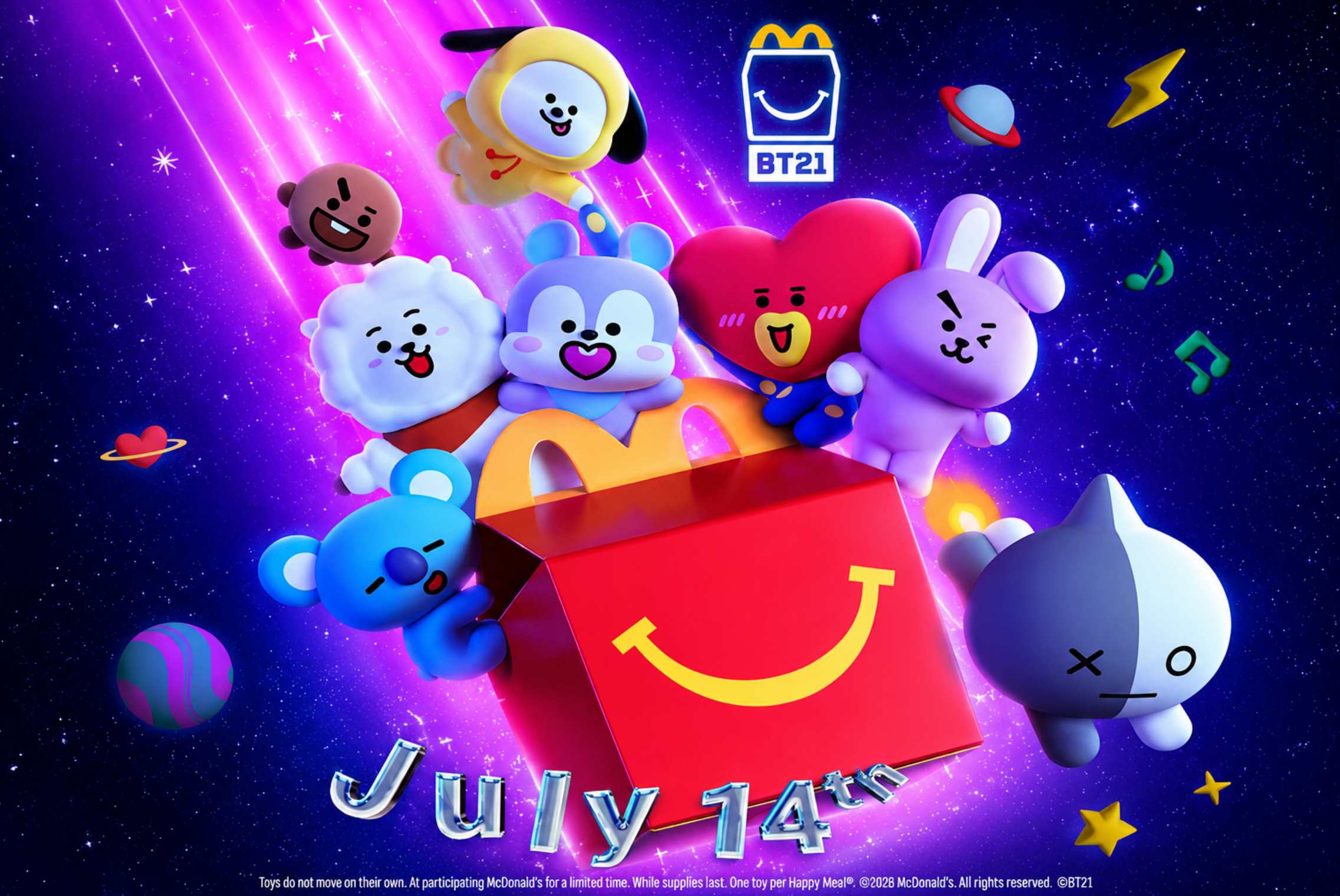 Коллаборация McDonald’s и BT21 2026: полный список игрушек и цена Happy Meal