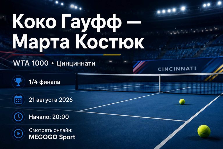 Коко Гауфф сыграет с Мартой Костюк в четвертьфинале WTA 1000 в Цинциннати 21 августа. Узнайте время начала, где смотреть онлайн и главные факты перед матчем. турнира